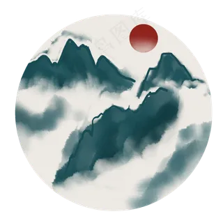 中国风水墨风格古风古典山水矢量