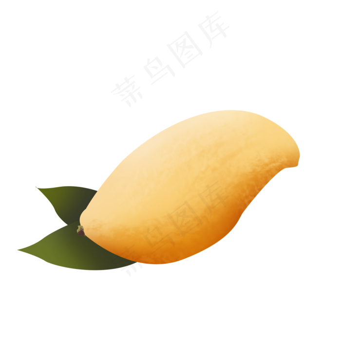 手绘带叶橙黄色芒果psd透明底