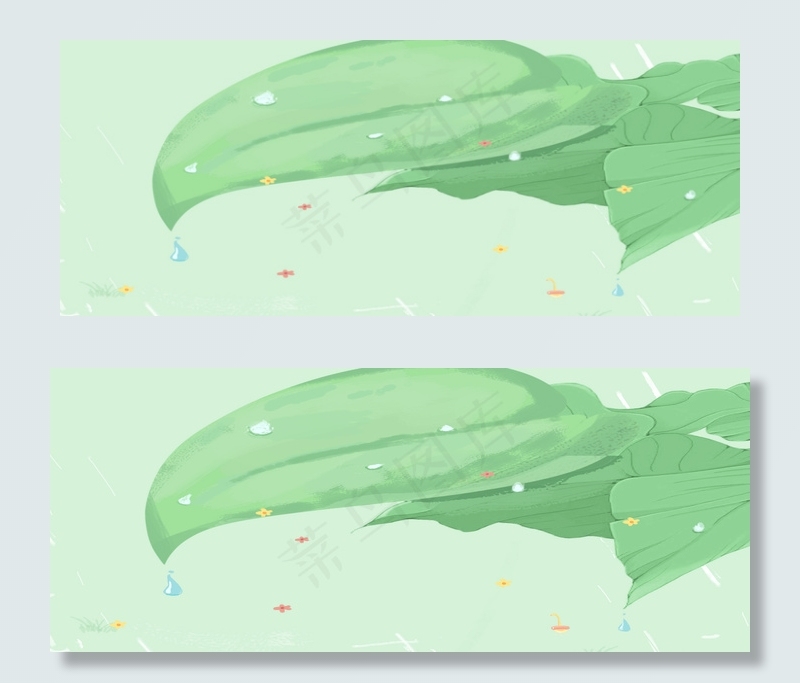 雨水立春绿色卡通宣传海报
