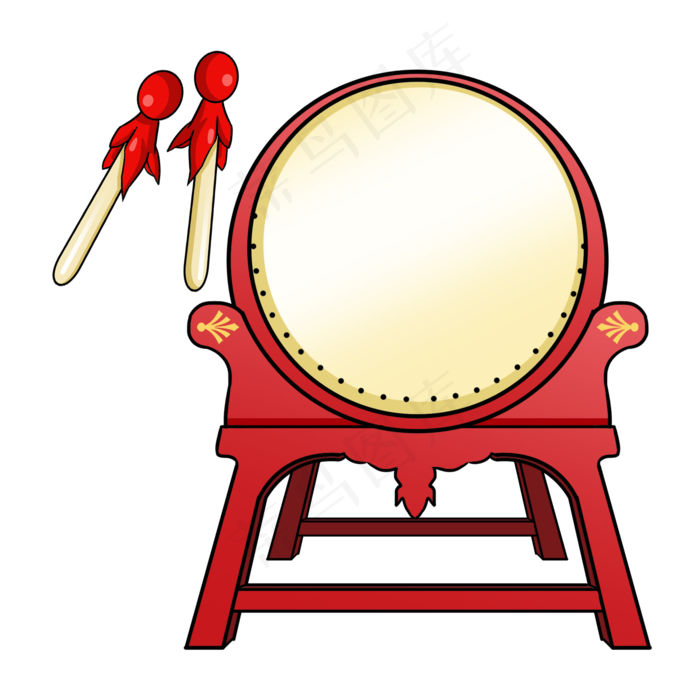 喜庆新年卡通手绘大鼓,免抠元素