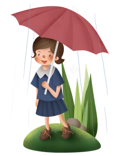 二十四节气雨水打伞的小学生,免抠元素