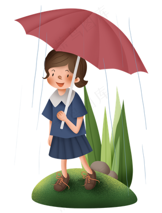 二十四节气雨水打伞的小学生,免抠元素