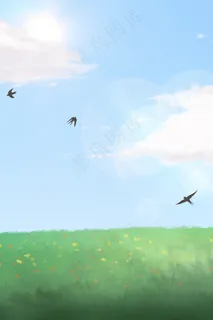 惊蛰草地燕子psd分层banner 惊蛰草地燕子psd分层banner