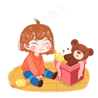 儿童节女孩玩具熊礼物png素材