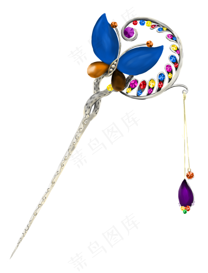 手绘首饰宝石发簪装饰素材
