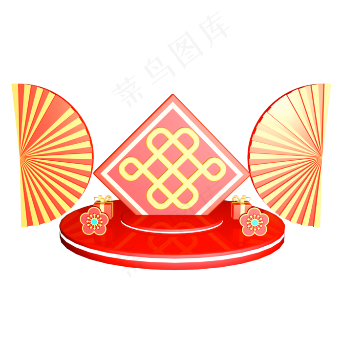 大气红色中式促销舞台模型,免抠元素(2000*2000px 300 dpi )
