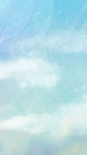 蓝色简约渐变文艺卡通手绘户外晴朗天空场景