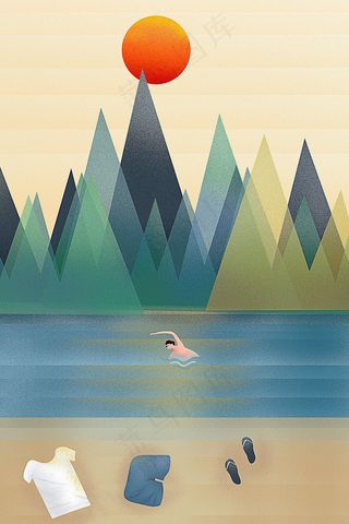 夏日山水游泳沙滩河流