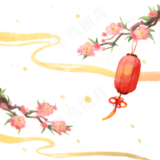 古风春节花卉灯笼,免抠元素