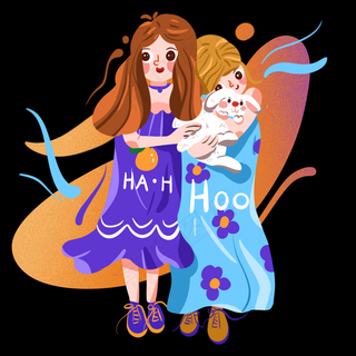 儿童节抱着兔子玩的小女孩