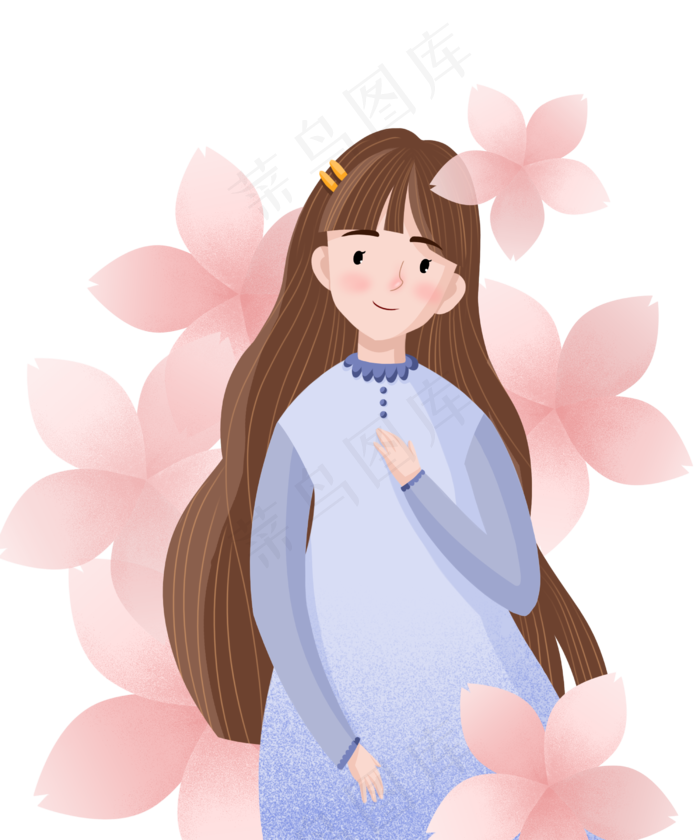 长发飘飘女生,免抠元素