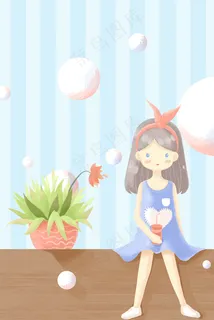 夏天喝冷饮的女孩