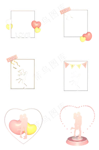 C4D立体情人节边框装饰合集,免抠元素