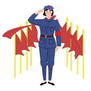 红军战士红旗下敬礼场景