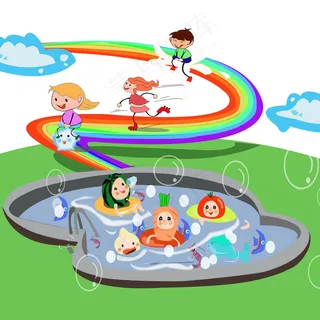 夏日儿童郊游玩耍乐园矢量图,免抠元素