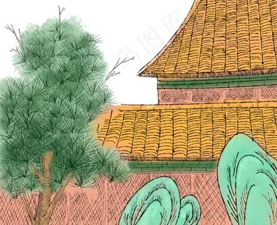 故宫紫禁城红墙绿瓦水墨,免抠元素