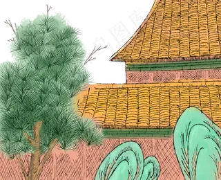 故宫紫禁城红墙绿瓦水墨,免抠元素