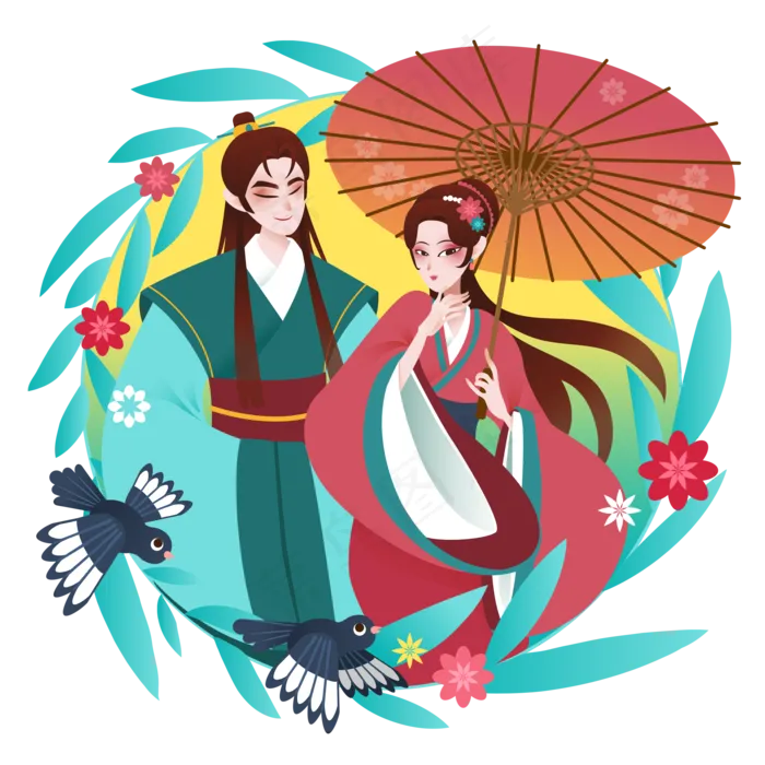 情人节古风情侣(2136*2136px 300 dpi )ai矢量模版下载