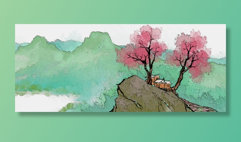 依山雅居中国风水墨山水风景(1920X800(DPI:300))psd模版下载