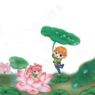 荷叶少女荷叶荷花少女夏天手绘 荷叶少女荷叶荷花少女夏天手绘