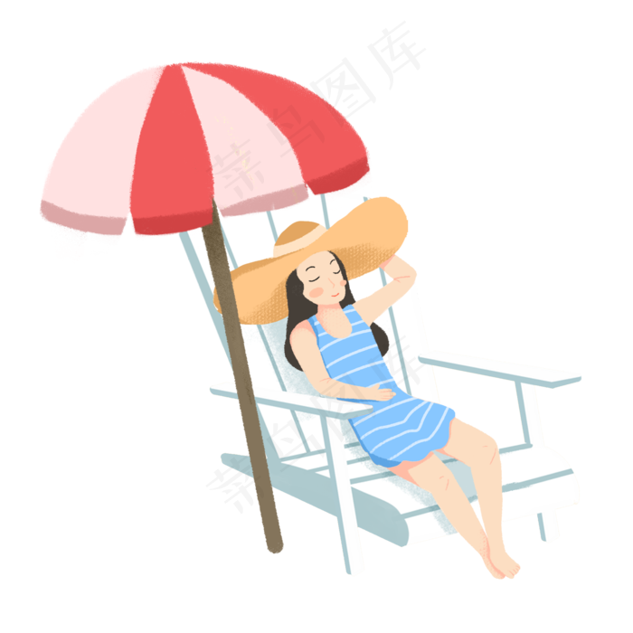 夏至美女沙滩晒太阳素材