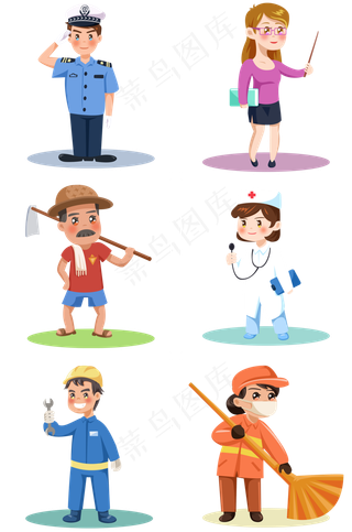 卡通劳动节扁平系职业人物,免抠元素