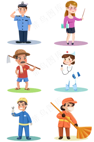卡通劳动节扁平系职业人物,免抠元素
