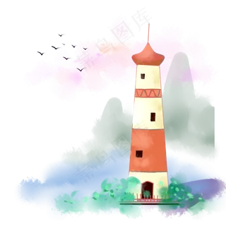 水彩灯塔