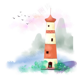 水彩灯塔