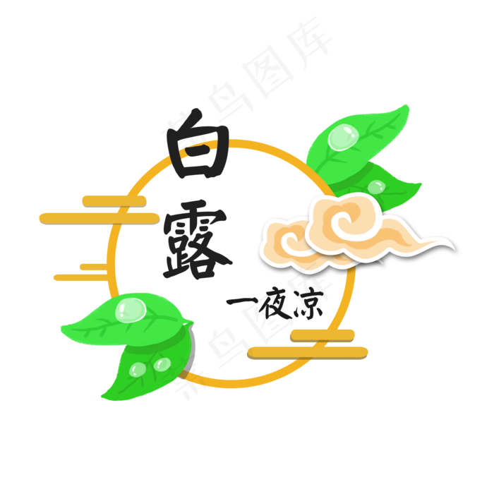 白露中国风祥云树叶和水珠边框卡,免抠元素(2000*2000px 300 dpi )psd模版下载
