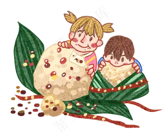 姐弟一起吃美味粽子