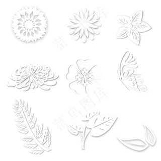 剪纸叠加风植物昆虫装饰类PNG素材,免抠元素