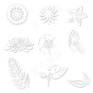 剪纸叠加风植物昆虫装饰类PNG素材,免抠元素