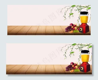 料理机促销季简约绿叶绿色banner