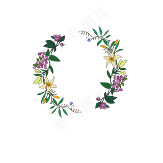 双十一冷色系卡通手绘风花环礼物