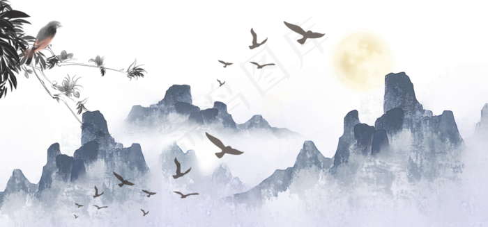 中式山水灰色水墨装饰画