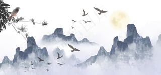 中式山水灰色水墨装饰画