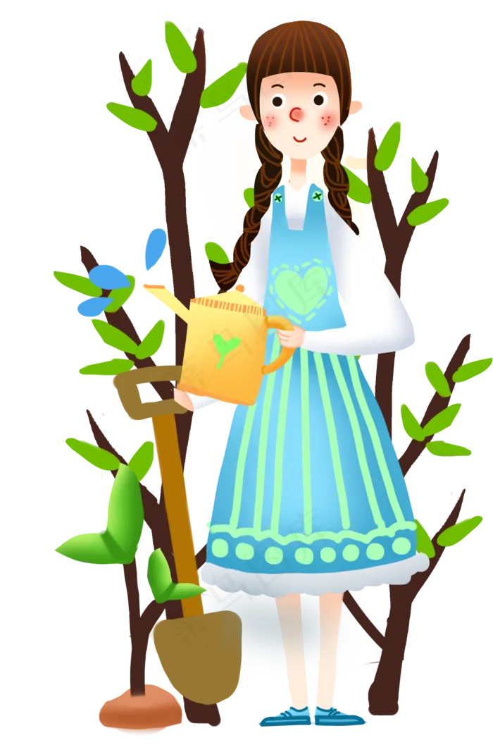 植树节浇树的小女孩(2000X3020(DPI:300))psd模版下载