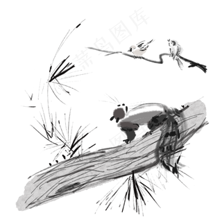 水墨国风手绘动物元素,免抠元素