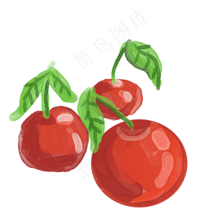 三只绿色叶子水果樱桃