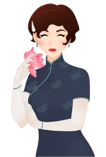 拿着荷花的卡通女孩