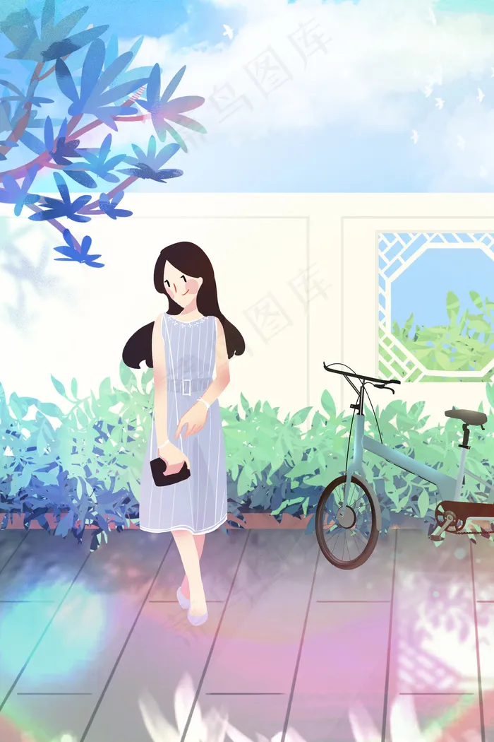 夏天室外阳光女孩(3545*5315px 300 dpi )psd模版下载