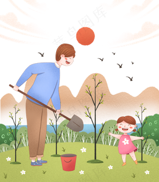 植树节种树的父女下载