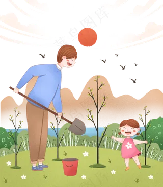植树节种树的父女下载