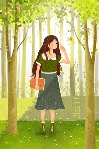 你好二月手绘森系女孩