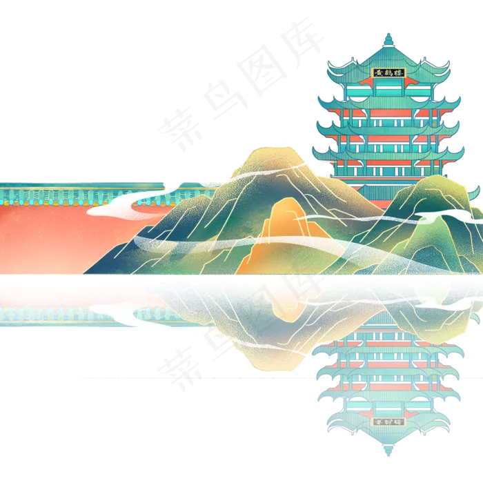 中国风国潮建筑山水(2000X2000(DPI:96))psd模版下载