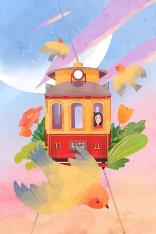 唯美星空空中列车