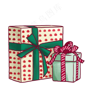 两个手绘丝带礼盒PNG免抠素材