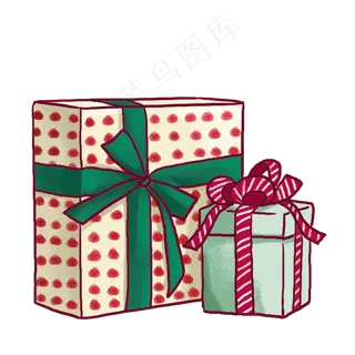 两个手绘丝带礼盒PNG免抠素材
