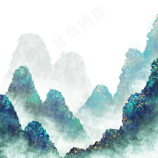 中国风重彩远山云雾,免抠元素